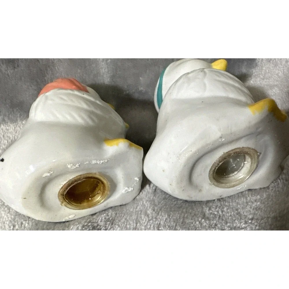 White Chickadees with Bonnet, Bow and Baby Salt and Pepper Shakers
